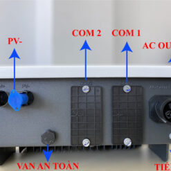 Mặt đáy - chú thích các cổng kết nối Inverter hóa lưới Senergy 2kW, 3kW, 3.6kW