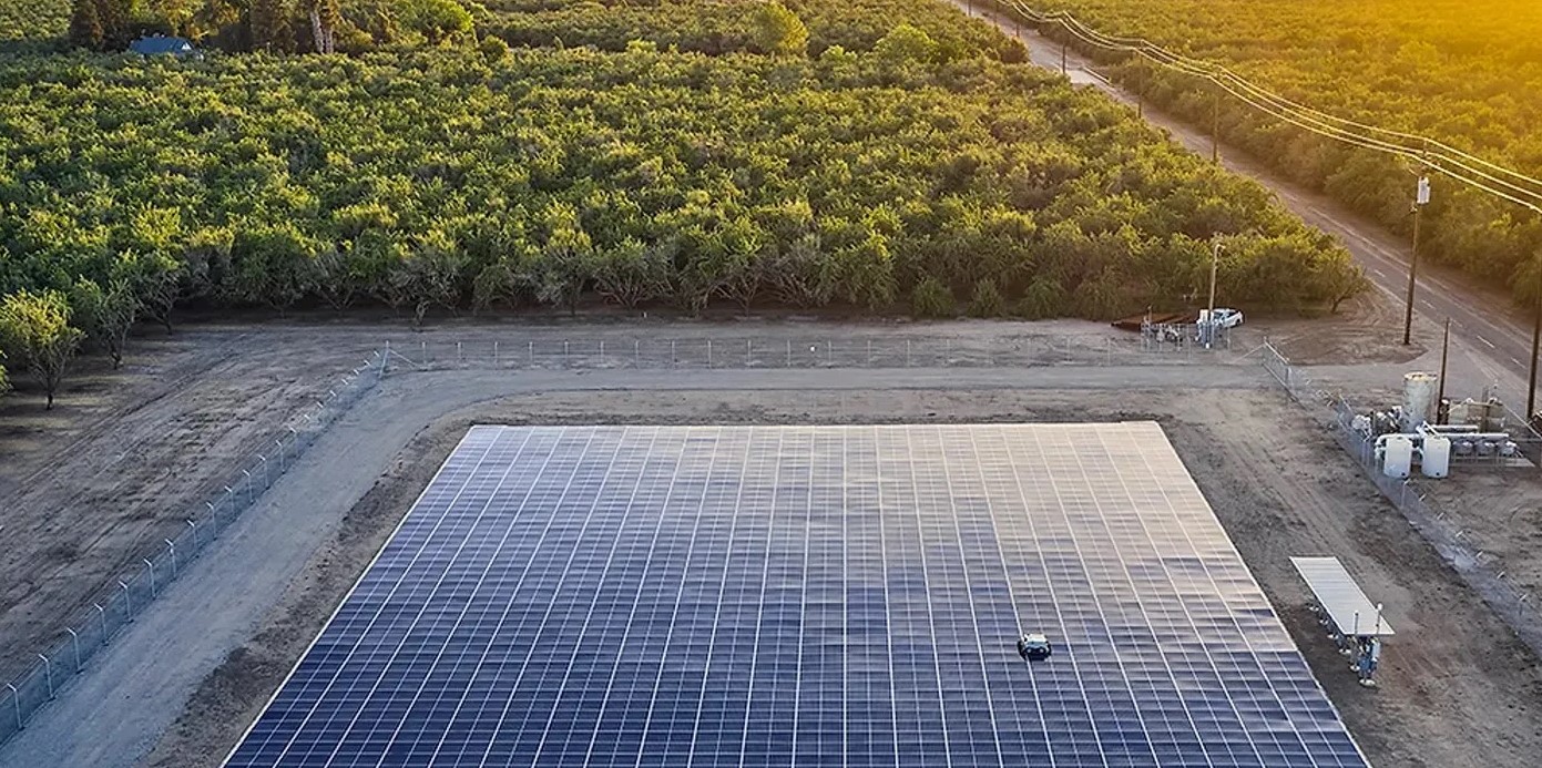 Các tấm pin của trang trại năng lượng mặt trời được gắn phẳng trên mặt đất ở Texas