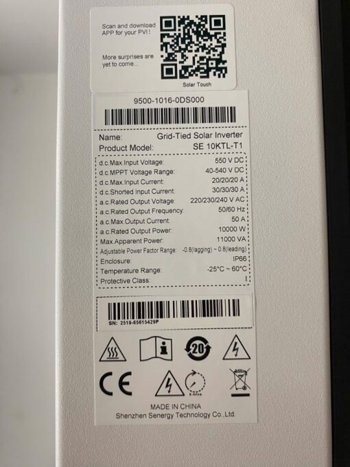 Thông số kỹ thuật của Inverter hòa lưới 10kW SENERGY SE 10KTL-T1