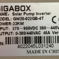 Tem thông số kỹ thuật của biến tần bơm Gigabox 22kW