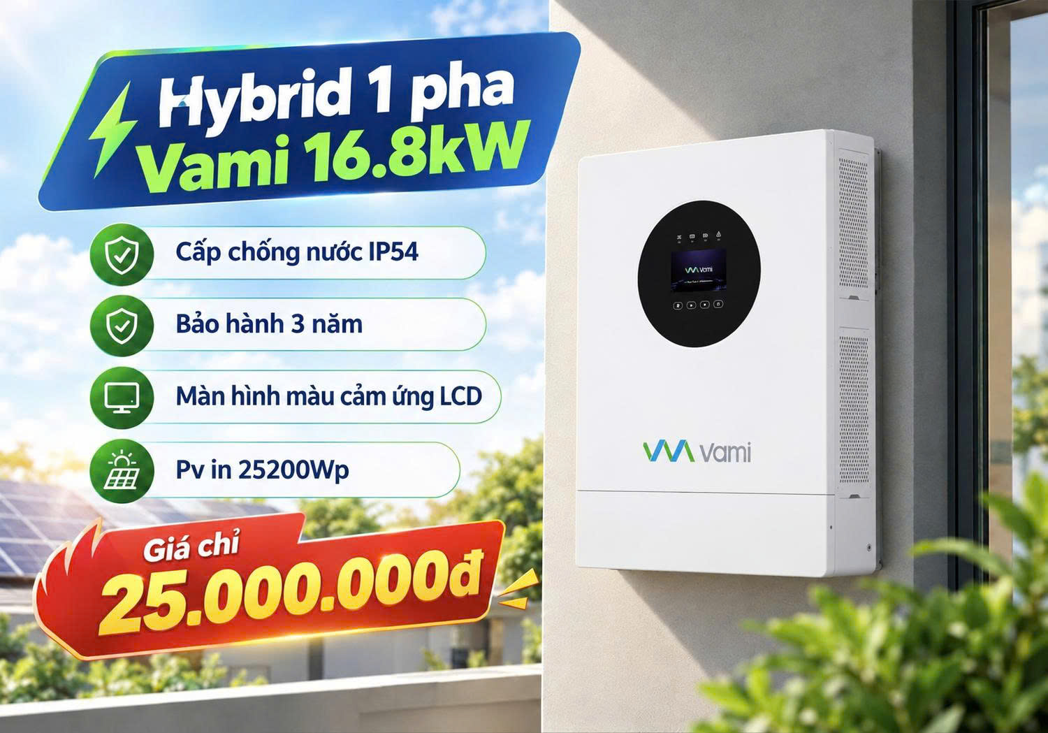 Inverter Hybrid Vami 8.6kW màn hình màu cảm ứng LCD Inverter Hybrid Vami 16.8kW VMIO-16.8K48L1