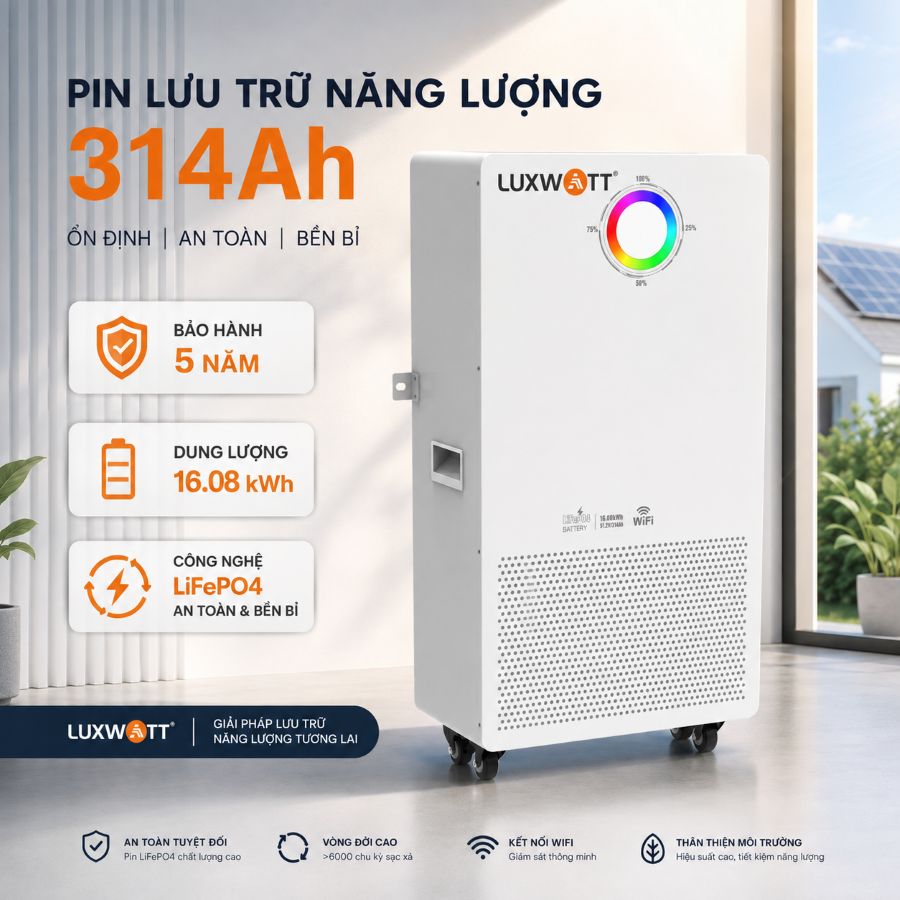 Pin lithium Luxwatt 16kWh 51.2V 314Ah Pin lithium Luxwatt 16kWh 51.2V 314Ah
